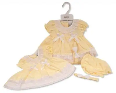 New Baby Girl ~ Frilly Bows Lace Daisies Dress ~ Spanish Romany ~ Lemon NB-6~abg • £14.95