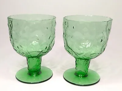 Set Of 2 Morgantown Crinkle Green Textured Footed Beer Glasses • $7.99