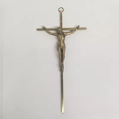 Vintage 10  Jesus Metal Gold Tone Crucifix Cross Christian Decor • $16.95