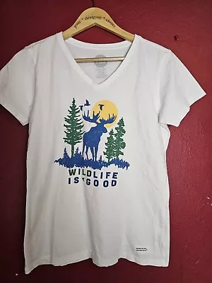 Life Is Good Sz S Shirt Tee Womens Short Sleeve V-Neck Crusher Moose Wildlife • $15.99