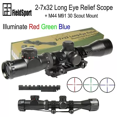 Mosin Nagant 2-7x32 Long Eye Relief Illuminate RGB Plex Scope + M44 M91 30 Scout • $69.99