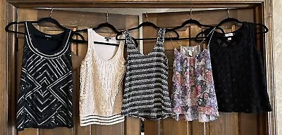 Lot Of 5 Tanks Size XS Express Pink Metallic Black Sequin H&M Floral Loft Black • $13.99