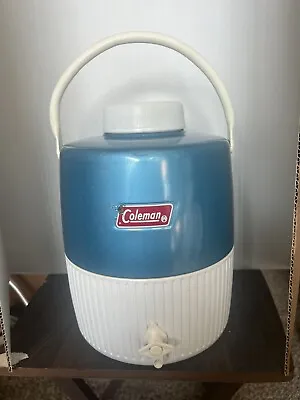 $50 • Buy Coleman Ice Blue And Snow White - 2 Gallon Water Cooler Jug Vintage 1976