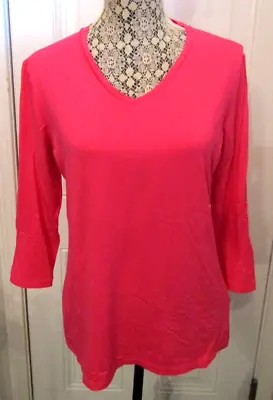 NWT Pure Amici Blouse Womens Pink Button V Neck Long Sleeve T-Shirt Bamboo L • $49.99
