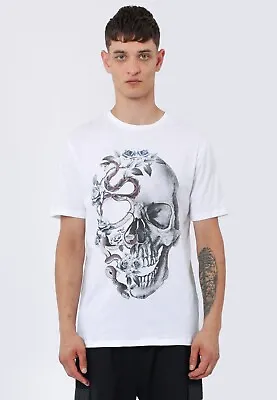 Mens Religion Clothing Graphic Print Themed Casual T-shirt Skull Of Snake White • £28