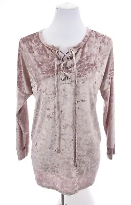 Ella Mara Womens Sz S Pink Crushed Velvet Lace Up Edwardian Medieval Tunic Top • $14.94