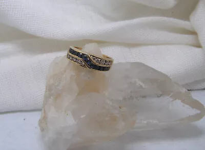 14K Yellow Gold Mens Womens Blue Sapphire Diamond Band Ring Size 7 Arrow • $325