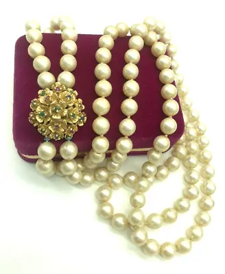 VTG 1964 Vendome Edwardian Opulence Flowers Clasp Faux Pearl Two Strand Necklace • $65