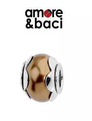 £14.99 • Buy AMORE & BACI 925 Sterling Silver COGNAC FLOWER PEARL Charm Bead RRP £26