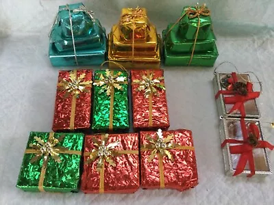 Vintage Foil Wrapped Small Gift Christmas Ornaments & 2 Silver Mirrored For Free • $12.99