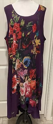 Marc Bouwer Unlimited Purple Lined Sleeveless Hi Lo Dress Floral Print SZ 2X • $26.99