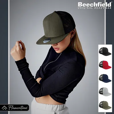 Original Flat Peak 6-Panel Trucker Cap Curved Brim Visor Beechfield Baseball Hat • £7.43