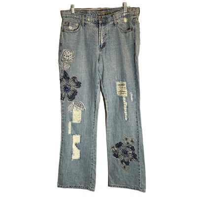 $42 • Buy Z Cavaricci Vintage Patchwork Distressed High Rise Wide Leg Jeans Size 12 