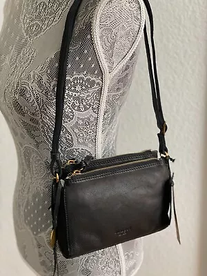 MARGOT New York Jules Double Zip Black Leather Crossbody Bag Orig.$125 NWT • $55