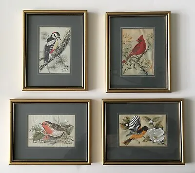 £46.96 • Buy 4 Vintage J&J Cash Woven Birds. England. Cardinal, Robin, Oriole, Woodpecker