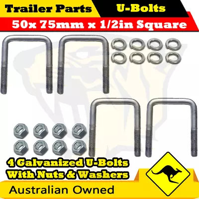 4 X U-Bolts 50mm X 75mm Square With Nuts Galvanized Trailer Box Boat Caravan • $29.99