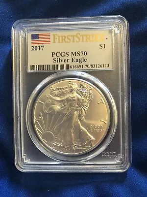 2017 American Silver Eagle 1 Oz Fine Silver PCGS MS 70 First Strike Flag Label • $50