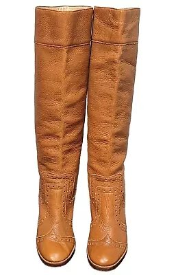 MICHAEL KORS Penelope Camel Brown Leather Wingtip Tall Women's Boots Size 7 M • $65