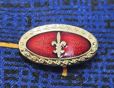 Vintage Tie Tack Tie Pin Chain Red Enamel Cloisonné Gold Tone Fleur De Lis • $11.99