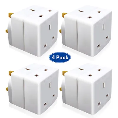 4x 2WAY ADAPTOR 3 PIN MAINS SOCKET 13 AMP DOUBLE HOUSEHOLD MULTI PLUG ADAPTER UK • £11.29