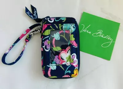 VERA BRADLEY - All In One Zip Wristlet - Ribbons - Navy Blue - Great Condition • $24.95