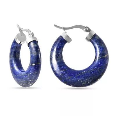 Lapis Lazuli Stainless Steel Hoop Earrings • $19.99