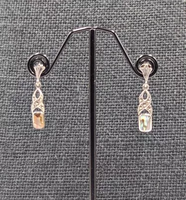 Vintage 925 Silver Art Deco Style Abalone & Marcasite Delicate Dangle Earrings  • $25.99