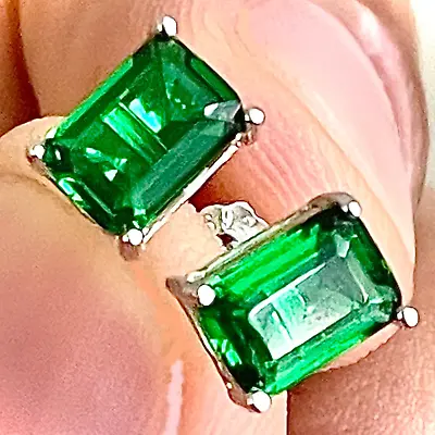 Green Emerald Earrings Sterling Silver 925 Stud Earrings For Women Lab-created • $14.38