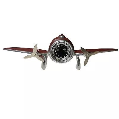 Silver Metal Airplane Flight Clock Wing Propellers Home Den Desk Decor Art Deco • $82.62