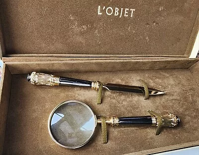 L'Objet Gold Letter Opener & Magnify Glass -Art Rare Find - Neiman Marcus   • $99.99