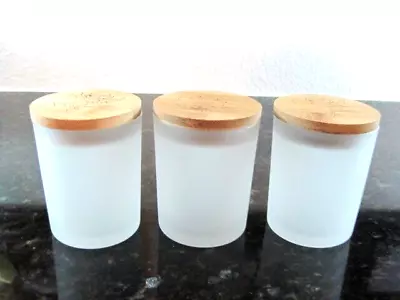 Set Of 3 Frosted Glass 7 Oz Jars With Bamboo Lids Heat Resistant Food Grade New • $8.88