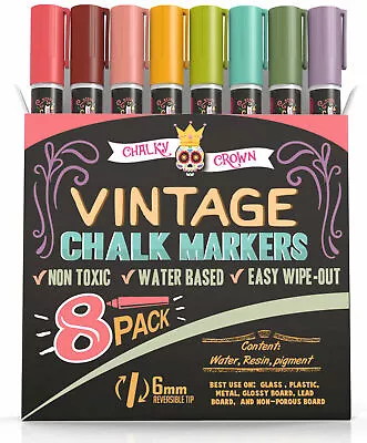 $13.88 • Buy Liquid Chalk Markers For Blackboards Signs Windows 6mm Revers Tip 8 Pcs Vintage