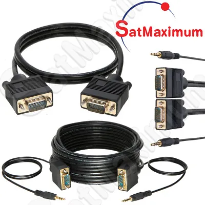 VGA/SVGA Cable Male To Male Monitor TV Video Wire 15 PIN W/without 3.5 Audio LOT • $26.99