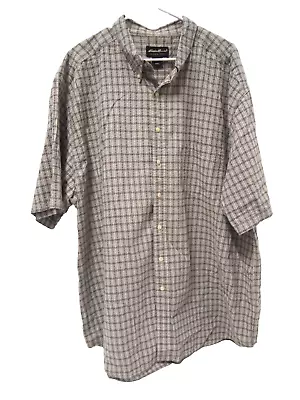 Eddie Bauer Mens Shirt 3XLT Tall Beige Green Checkered Short Sleeve Button • $18.77