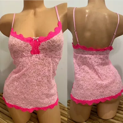 VINTAGE VICTORIAS SECRET Y2K LACE STRETCH CAMISOLE LINGERIE CAMI TOP Sz M • $0.01