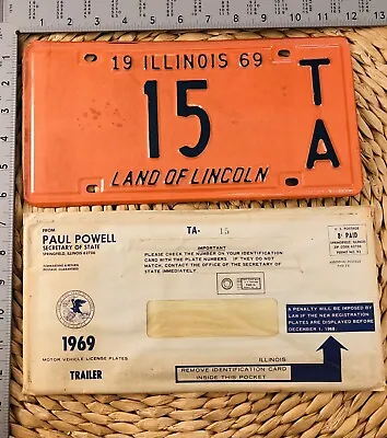 1969 Illinois TRAILER License Plate ALPCA Garage 15 TA Low Number With Envelope • $60