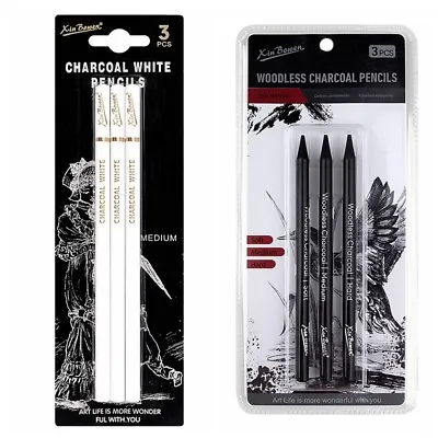 3Pcs Black White Charcoal Pencil Drawing Pencil Charcoal Pencils Set Art Supplie • £5.40
