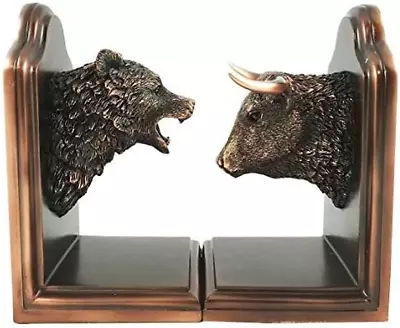 Ebros Wall Street Stock Market Bull And Bear Head Bookends Statue Set In Bronze  • $119.48