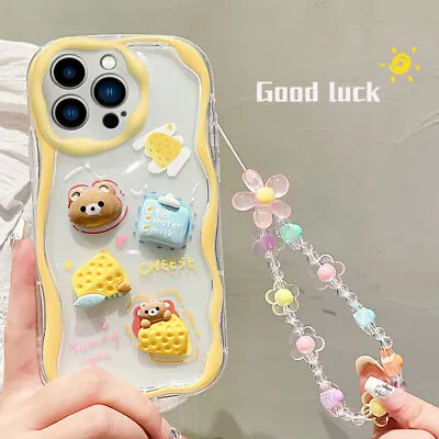 3D Cheese Bear +Bracelet Clear Hot Girl DIY Cartoon Case Cover For Various Phone • $3.99