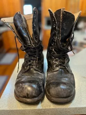 1961 VIETNAM WAR - BLACK LEATHER U.S. MILITARY JUMP COMBAT BOOTS - Size 9 • $25