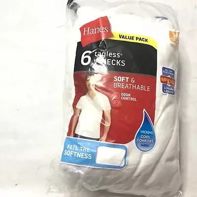 6 Pack Hanes Premium Men's Short Sleeve V-Neck T-Shirt Size M 38-40 White New  • $5.45