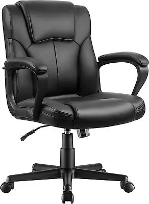 Executive Office Chair Mid Back Swivel Computer Task Ergonomic Leather-Padded • $108.49