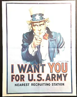 1975 Recruiting Poster Uncle Sam I Want You For U.S. Army 28x22 End Vietnam War • $19.98