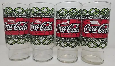 Set Of 4 Vintage Coca Cola Tiffany Style Stained Glass Drinking Glasses • $22