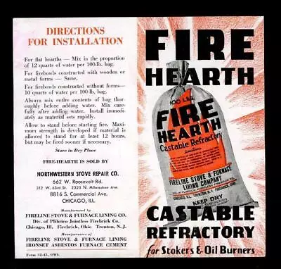 Vintage 1945 FIRE HEARTH OIL Burners Stove & Furnace Lining Flyer Chicago Ill 88 • $6.99