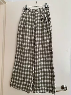 Ghanda Pants Womens Green Gingham Checkered High Waisted Wide Leg Size 6 • $10