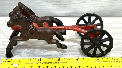Vintage Cast Iron Horse Drawn Toy Fire Truck Pumper Carriage Original Paint • $13.46