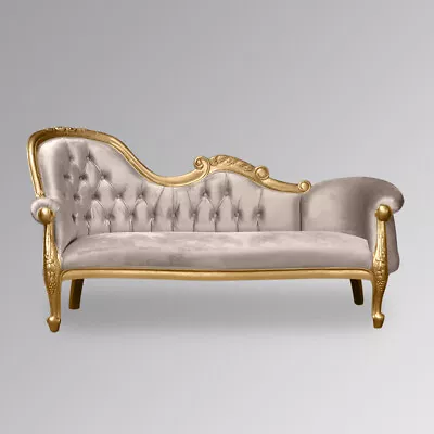 Chaise Longue  French Louis XV Lounge  - Gold Frame With Gold Sand   Upholstery • £595