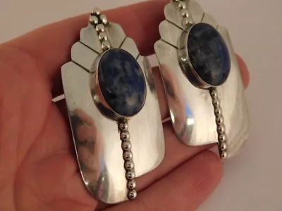 Blue Jasper Sodalite  Sterling Silver Earrings Nez Signed Navajo • $87.65