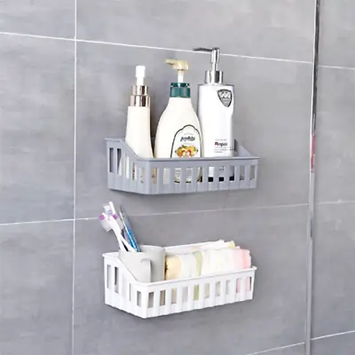 £6.49 • Buy 1/2Pcs Plastic Grey Shelf Holder Bathroom Shower Storage Tray Rack Punch-Free UK
